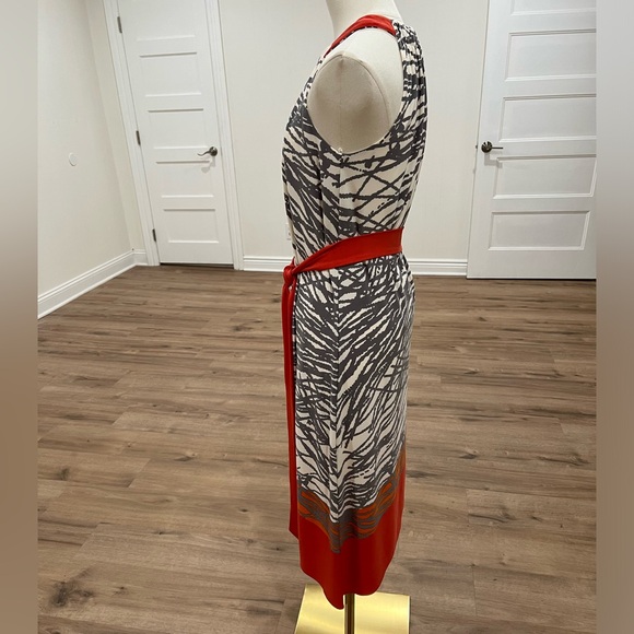 Adrianna Papell Hi Low Asymmetrical Dress Red Gray Sleeveless Sz 4 - Picture 6 of 14